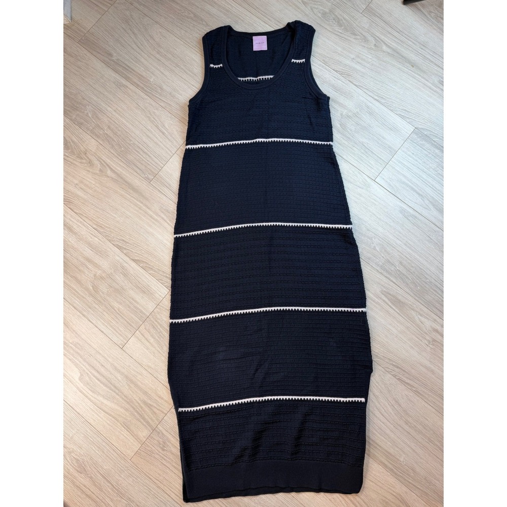 Varley Scott Scoop Neck Midi Dress Navy White Striped Cotton Knit VAR02051 Small